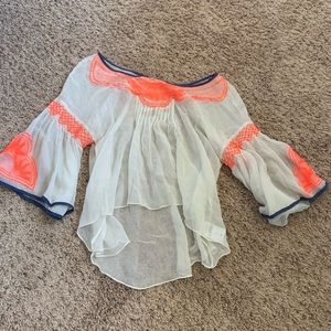 Creme See Through Flowy armed top